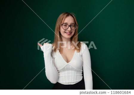 Woman Wearing Glasses and White Shirt 118601684