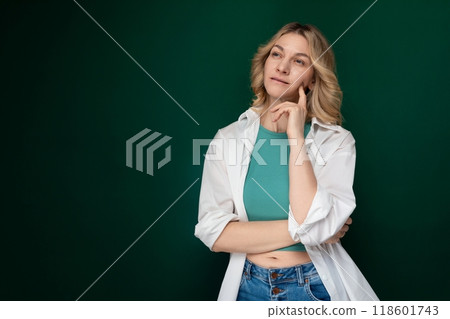Woman Posing for a Picture With Hands on Chin 118601743