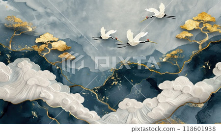 Crane birds Japanese paper background. Generative AI Crane birds Japanese paper background. Generative AI 118601938