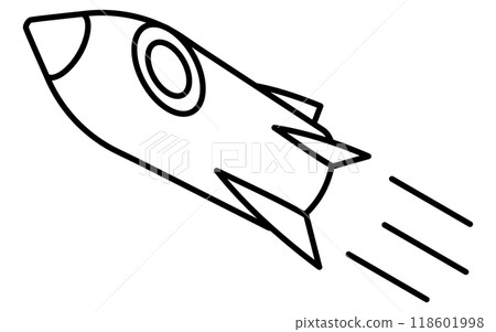 火箭的簡單黑白線圖，等軸圖 118601998