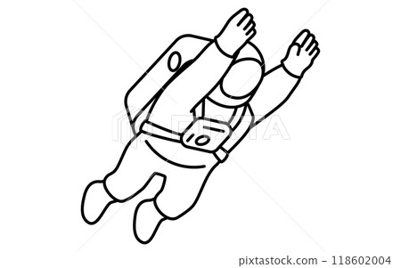 太空人伸出雙手漂浮的簡單黑白線條畫，等軸圖 118602004