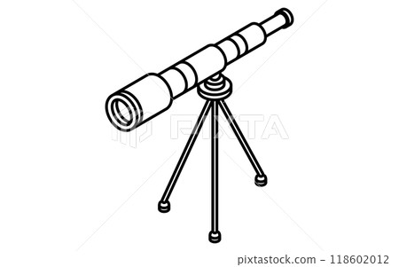 望遠鏡的簡單黑白線圖，等軸圖 118602012