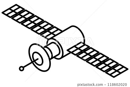 人造衛星的簡單黑白線圖，等軸圖 118602020