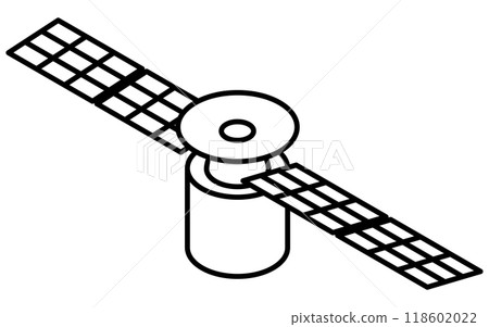 人造衛星的簡單黑白線圖，等軸圖 118602022