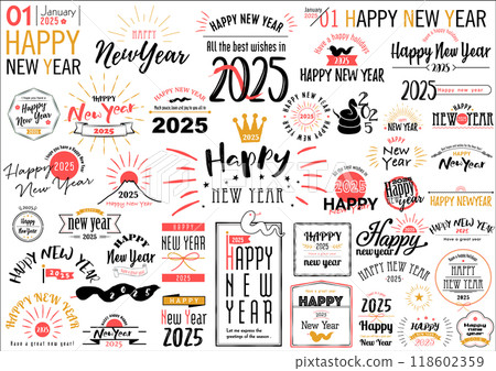 New Year's card text design 2025 Year of the Snake icon frame 118602359