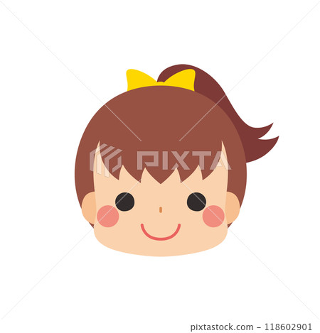 可愛的小女孩微笑表情符號圖示臉部表情白色背景向量 118602901