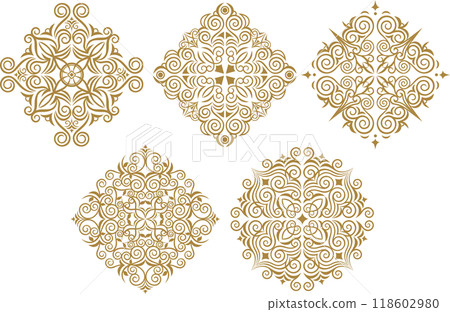 經典、優雅、華麗的裝飾框套裝物件套裝金紅色 經典、優雅、華麗的裝飾框套裝物件套裝金紅色 118602980