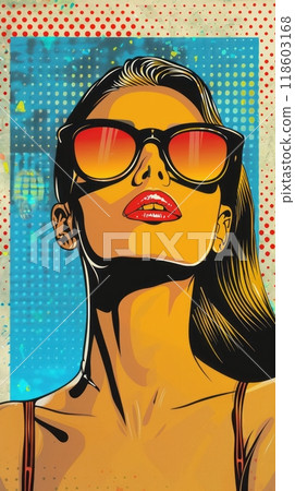 Pop art design, beautiful young girl in retro style, halftone and retro style, travel concept 118603168