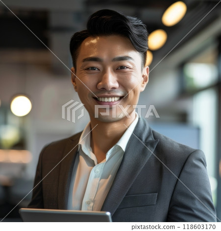 Smiling Asian businessman 30-40 years old, active business man against the background of his office 118603170
