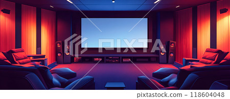 Cozy Home Theater with Modern Design and Mood Lighting Cozy Home Theater with Modern Design and Mood Lighting 118604048