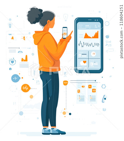 Woman Analyzing Data on Smartphone with Health Metrics 118604251