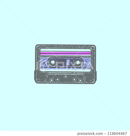 Audio cassette with grainy photocopy effect, vector illustration. Audio cassette with grainy photocopy effect, vector illustration. 118604867