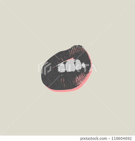 A vector illustration in the style of a photocopy, which depicts a woman's lips 118604892