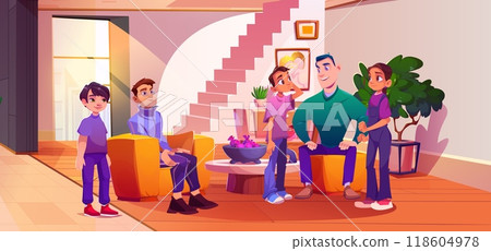 Father and kids communicating at home 118604978