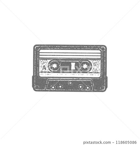 Vector illustration of audio cassette tape with grainy photocopy effect in pop art style. 118605086