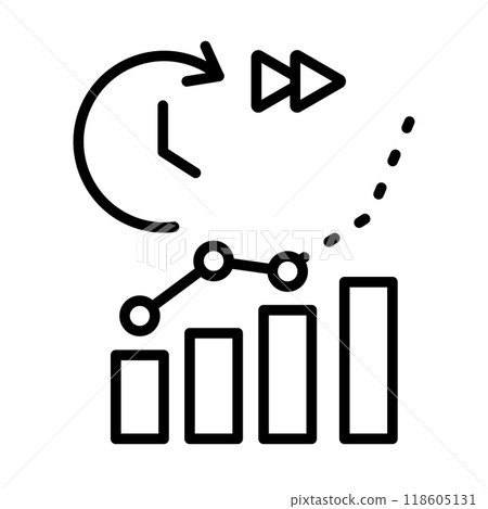 Icons representing future predictions. Includes a clock and a graph showing the future. Icons representing future predictions. Includes a clock and a graph showing the future. 118605131