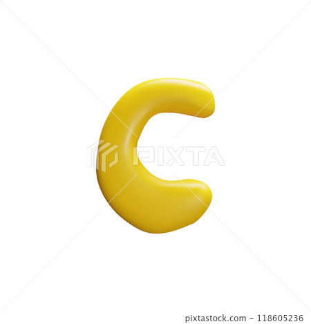 A bright 3d vector letter "C" made of yellow plasticine on a white background 118605236