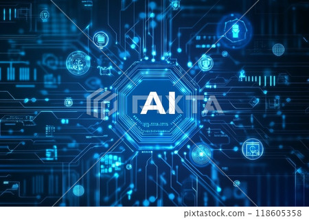 AI technology background and icons of artificial intelligence. Generative AI. 118605358