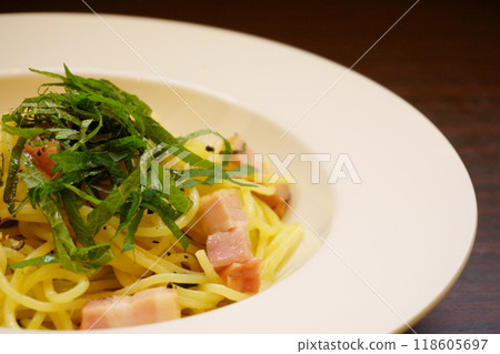 Bacon and Shiso Pasta Bacon and Shiso Pasta 118605697