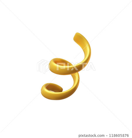Realistic golden curly ribbon 3D cartoon plastic style vector icon, volume spiral yellow tape, serpentine festive decor Realistic golden curly ribbon 3D cartoon plastic style vector icon, volume spiral yellow tape, serpentine festive decor 118605876