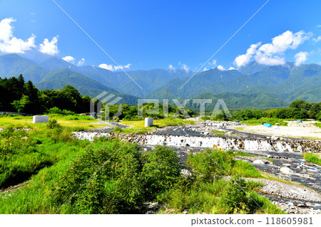 Komashiro Bridge / Looking upstream from the Otake River (Hokuto City, Yamanashi Prefecture) [September 2024] 118605981