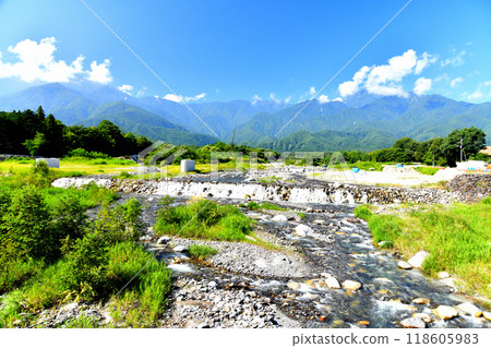 Komashiro Bridge / Looking upstream from the Otake River (Hokuto City, Yamanashi Prefecture) [September 2024] 118605983