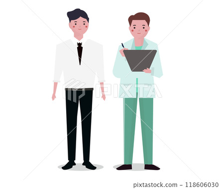 在醫院接受檢查的患者和醫生為他們進行檢查。公司健康檢查。向量圖 118606030