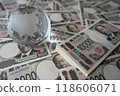 A large amount of new 10,000 yen bills and a glass globe A large amount of new 10,000 yen bills and a glass globe 118606071