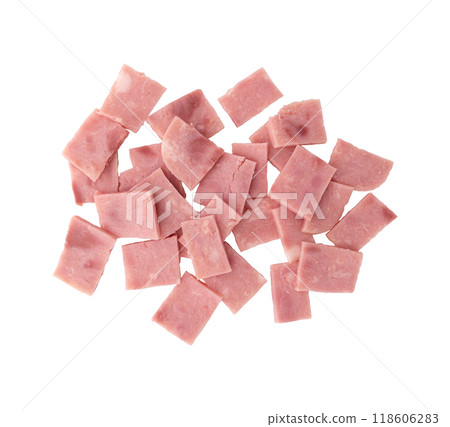 pieces of ham isolated on white background pieces of ham isolated on white background 118606283