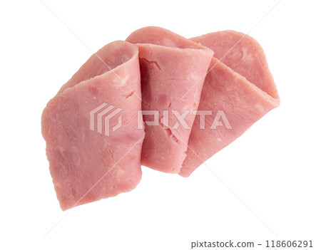 ham slices isolated on white 118606291