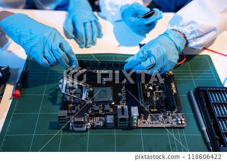 Repairing and upgrade mobile phone, electronic, computer hardware and technology concept. 118606422
