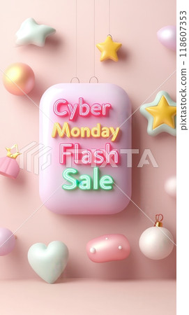 Cyber Monday Flash Sale Glowing Neon Text On Pastel Background 118607353