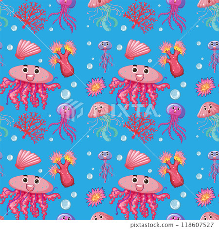 Colorful Underwater Sea Creatures Pattern Colorful Underwater Sea Creatures Pattern 118607527