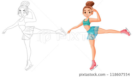 Girl Ice Skating Illustration 118607554