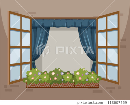 Open Window with Flower Box 118607569