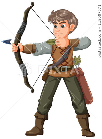 Archer Aiming with Bow and Arrow 118607571