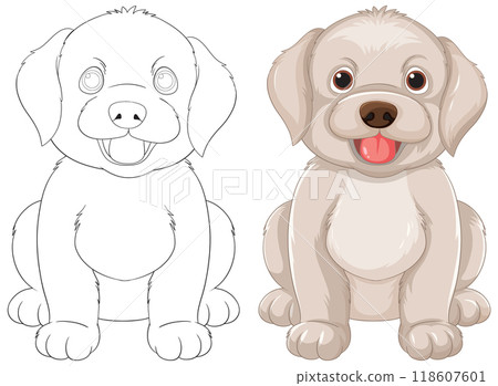 Cute Puppy Illustration and Outline Cute Puppy Illustration and Outline 118607601