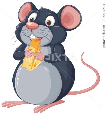 Happy Mouse Eating Cheese 118607604