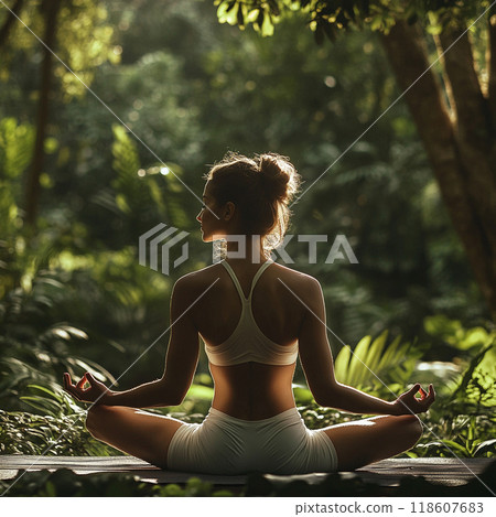 一個女人在大自然中做瑜伽 118607683