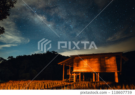 Milky way in the night sky, night sky landscape and universe 118607739