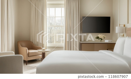 Sophisticated and Elegant Hotel Room with Premium Amenities and Breathtaking Views 118607907