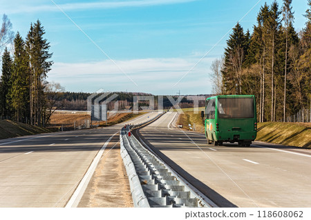 Belarus, Minsk - 24.03.2017: On the road there is a passenger bus  118608062