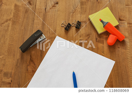 Different office supplies are on the table. On the table are different office supplies Different office supplies are on the table. On the table are different office supplies 118608069