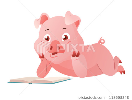 Baby animal reading book. Cute cartoon animal. Smart funny character studying literature. Hand drawn vector illustration Baby animal reading book. Cute cartoon animal. Smart funny character studying literature. Hand drawn vector illustration 118608248