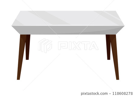 Table furniture of wood, interior wooden desk. Empty wooden table isolated illustration on white background. Vector illustration of platform or stand Table furniture of wood, interior wooden desk. Empty wooden table isolated illustration on white background. Vector illustration of platform or stand 118608278