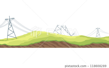 Game landscape. Cartoon design nature. Landscape of soil section. Illustration of cross section ground slice isolated on white background Game landscape. Cartoon design nature. Landscape of soil section. Illustration of cross section ground slice isolated on white background 118608289