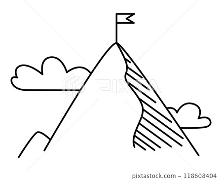 Travel camping mountain line icon. Vector Monochrome Line Art Leisure Icon 118608404
