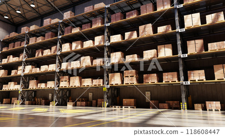 In The Small Warehouse, 3D illustration Background for advertising and wallpaper in building and warehouse scene. 3D rendering in decorative concept. 118608447