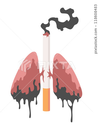 Smoking dangers icon. Smoking effect on human lung. Awareness about smoking and poison of cigarette. Resulting premature organ damage Smoking dangers icon. Smoking effect on human lung. Awareness about smoking and poison of cigarette. Resulting premature organ damage 118608483
