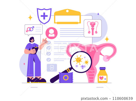 Venereologist Vector Illustration of Diagnosis for Dermatological Diseases, Sexually Transmitted Infections, and Bacterial Infections in a Background Venereologist Vector Illustration of Diagnosis for Dermatological Diseases, Sexually Transmitted Infections, and Bacterial Infections in a Background 118608639